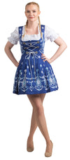 Regal Blue Dirndl Set: Classic Short Oktoberfest Dress Complete with Apron and Trachten Top Blouse