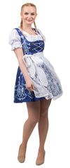 Regal Blue Dirndl Set: Classic Short Oktoberfest Dress Complete with Apron and Trachten Top Blouse