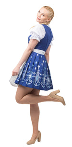 Regal Blue Dirndl Set: Classic Short Oktoberfest Dress Complete with Apron and Trachten Top Blouse