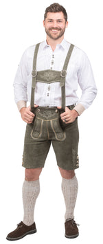 Dirndl Trachten Haus Green Leather Lederhosen Shorts for Men