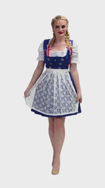 Blue Bavarian Bliss: Short Blue German Dirndl Dress Set with Crop Top & Lace Apron