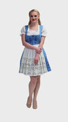 Oktoberfest Blues: Light Blue Authentic Short German Dirndl Set with Trachten Crop Top and White Lace Apron