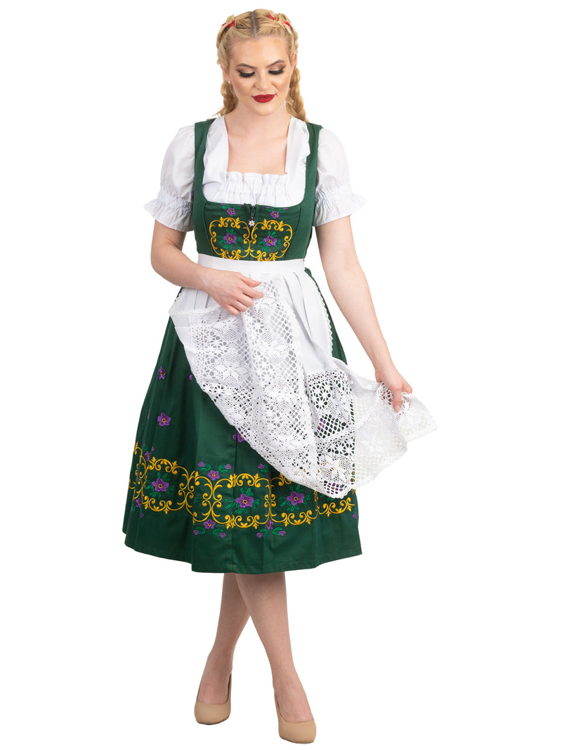 Oktoberfest Elegance: High-Quality Long Green German Dress for Women, 3 Piece Set