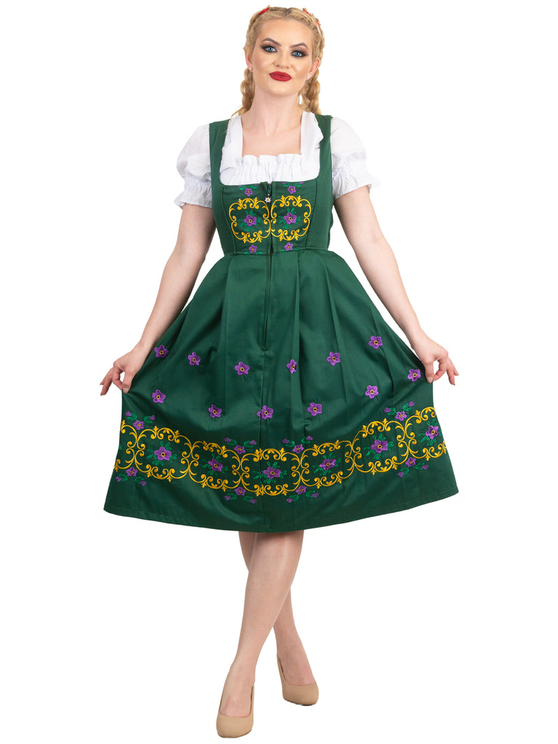 Oktoberfest Elegance: High-Quality Long Green German Dress for Women, 3 Piece Set