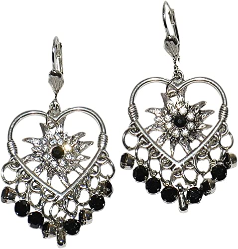 Dirndl Trachten Haus Edelweiss Flower Heart Dangle Earrings