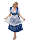 Regal Blue Long Dirndl Set: Women’s Oktoberfest Dress, Complete with Trachten Crop Top Blouse and Lace Apron