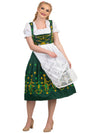 Bavarian Blossoms: Traditional Long Oktoberfest German Dirndl Dress Set, Green with Yellow and Green Embroidery