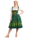 Bavarian Blossoms: Traditional Long Oktoberfest German Dirndl Dress Set, Green with Yellow and Green Embroidery