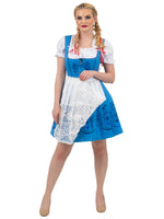 Oktoberfest Blues: Light Blue Authentic Short German Dirndl Set with Trachten Crop Top and White Lace Apron