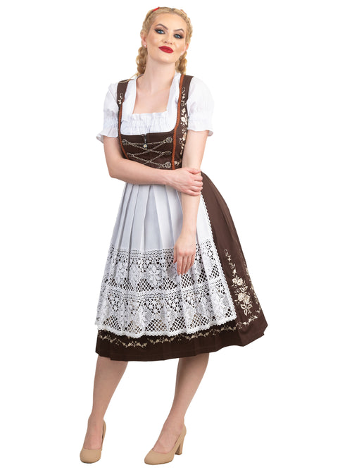 Bavarian Elegance in Brown: Traditional Long Brown German Dirndl Dress Set