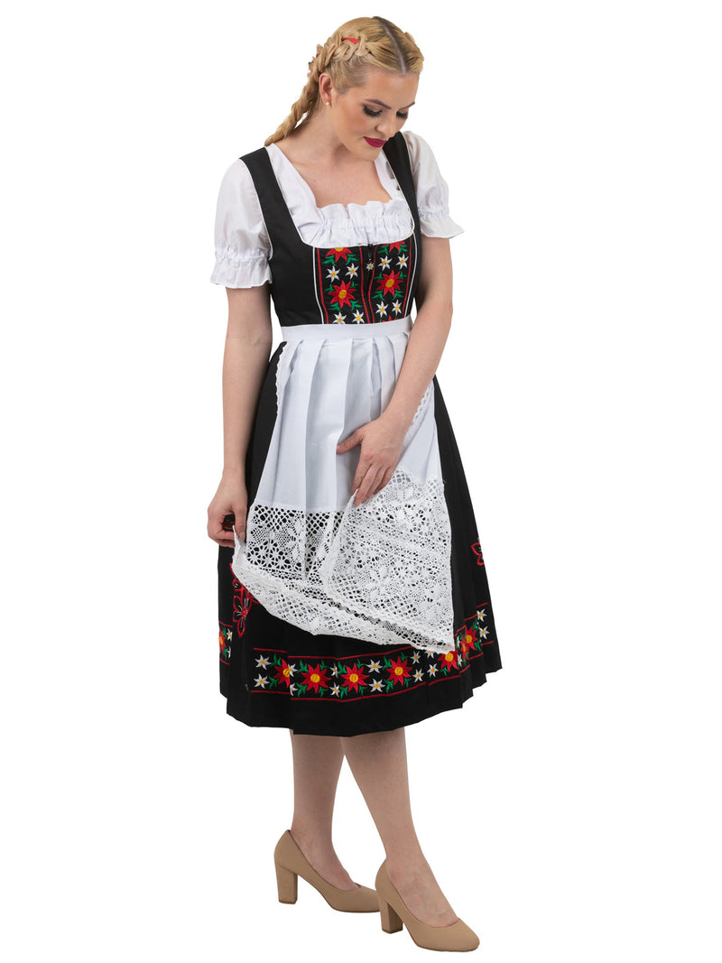 Classic in German Black: Long Black Dirndl Dress Set for Oktoberfest and Bavarian Celebrations