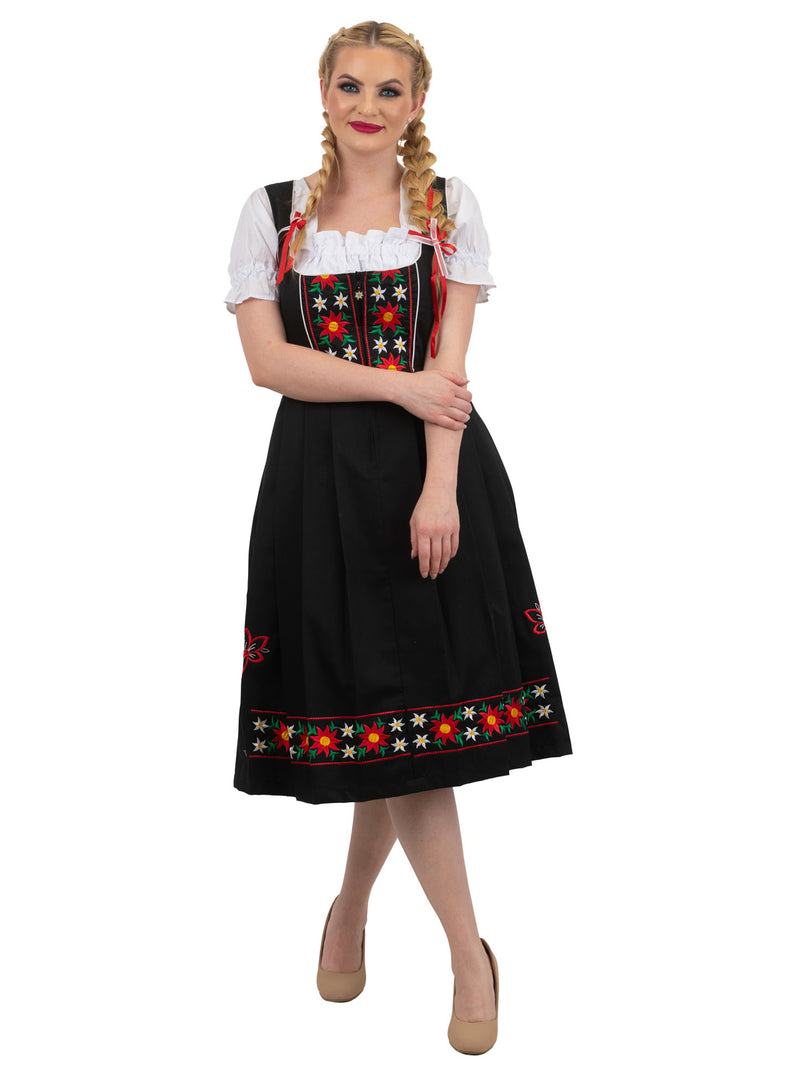 Classic in German Black: Long Black Dirndl Dress Set for Oktoberfest and Bavarian Celebrations