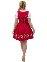 Traditional Red Oktoberfest Dress: 3 Piece Short German Dirndl Dress Set