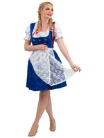 Blue Bavarian Bliss: Short Blue German Dirndl Dress Set with Crop Top & Lace Apron