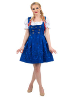 Blue Bavarian Bliss: Short Blue German Dirndl Dress Set with Crop Top & Lace Apron