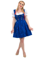 Blue Bavarian Bliss: Short Blue German Dirndl Dress Set with Crop Top & Lace Apron