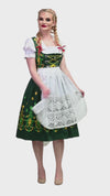 Bavarian Blossoms: Traditional Long Oktoberfest German Dirndl Dress Set, Green with Yellow and Green Embroidery